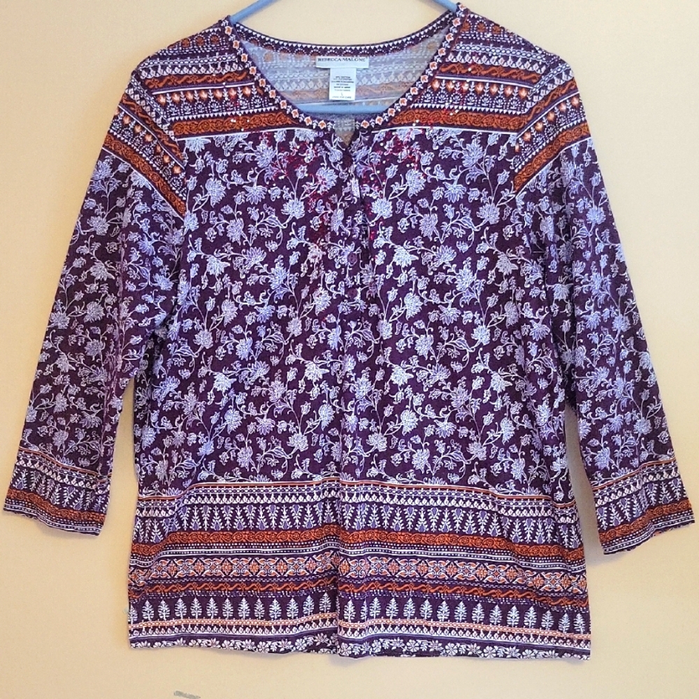 Rebecca Malone Floral Purple and Orange Women's Top